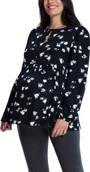 MOTHERHOOD MATERNITY Long Sleeve Empire Waist Keyhole Woven Blouse