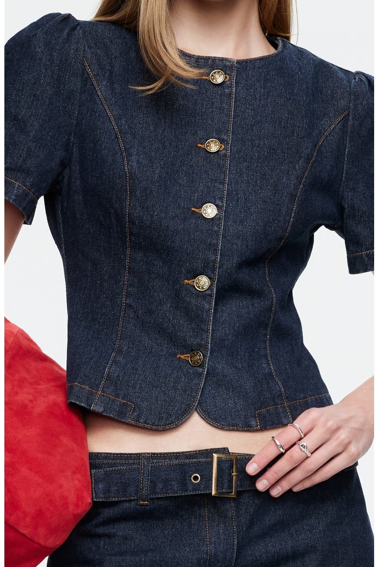 Femme Denim Button-Up Top, Alternate, color, DARK DENIM
