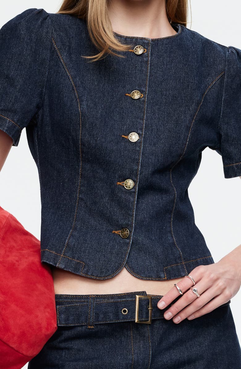 LIONESS Femme Denim Button-Up Top, Alternate, color, Dark Denim