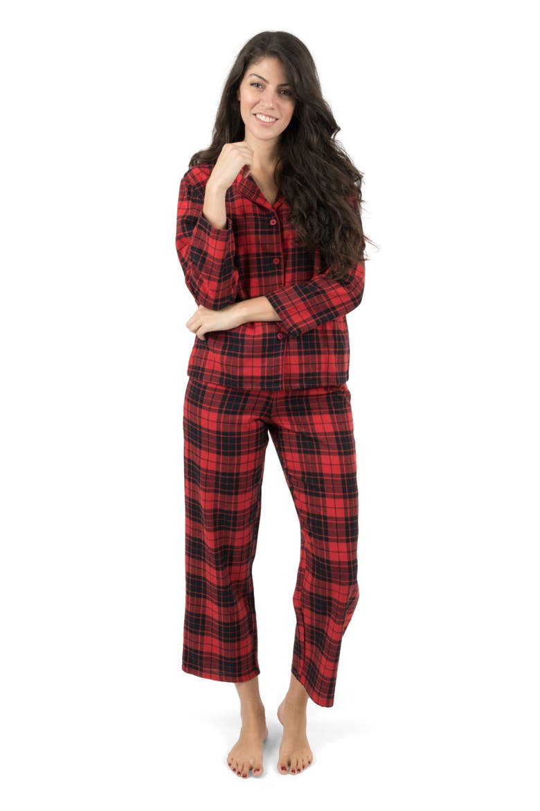 Women's 2-pc. Cotton Flannel Button-Front Holiday Pajama Set, Alternate, color, Red/Black Plaid