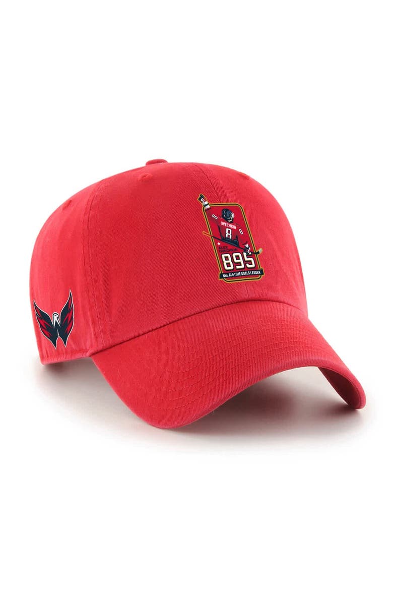 Men's '47 Alexander Ovechkin Red Washington Capitals 895 Most Goals of All Time Clean Up Adjustable Hat, Main, color, Red