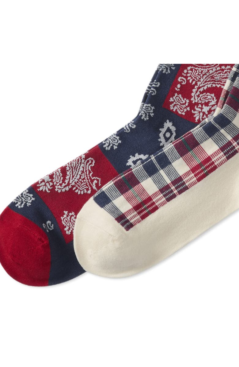 Polo Ralph Lauren Assorted 2-Pack Plaid & Bandana Crew Socks, Alternate, color, Cream