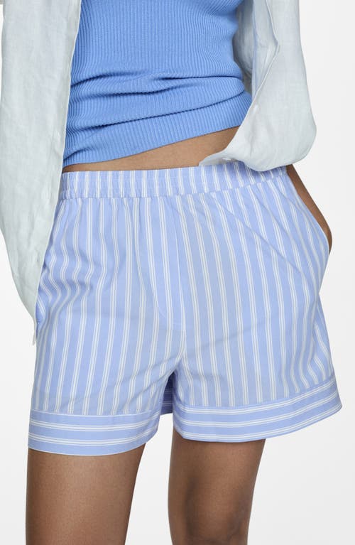 Mango Stripe Cotton Poplin Shorts In Sky Blue