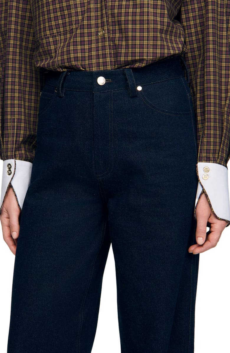 SANDRO Wide-leg raw jeans, Alternate, color, Blue Jean