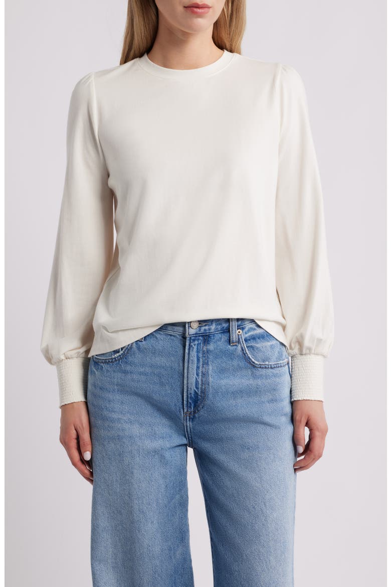 Blouson Sleeve Cotton Blend Top, Main, color, IVORY PRISTINE