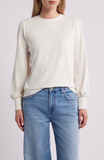 Caslon ® Blouson Sleeve Cotton Blend Top In White