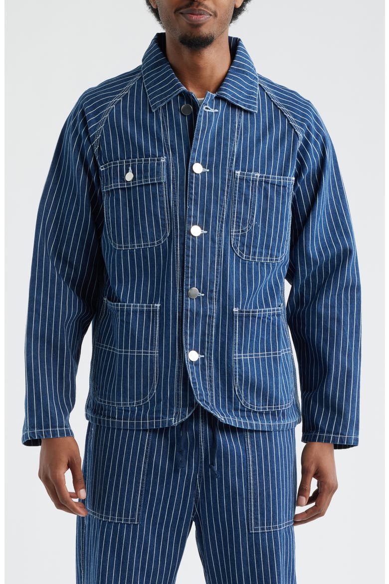 Pinstripe Organic Cotton Denim Utility Jacket, Alternate, color, INDIGO