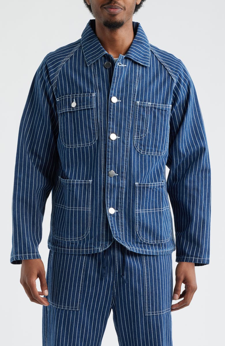 Service Works Pinstripe Organic Cotton Denim Utility Jacket, Alternate, color, Indigo