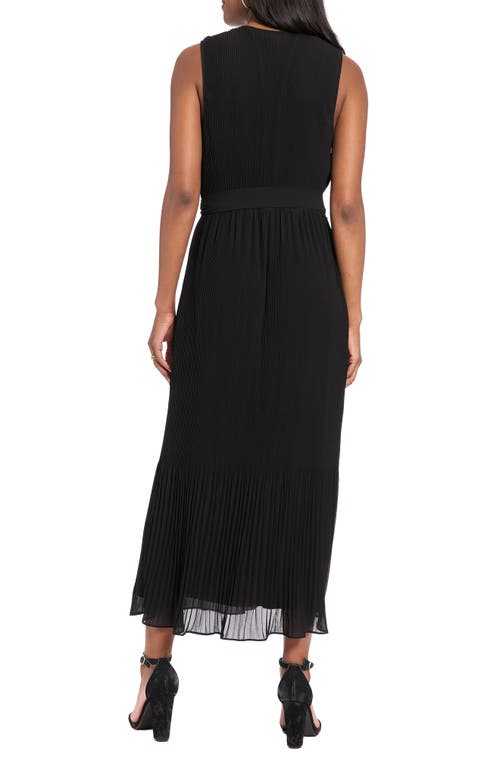 London Times Pleated Surplice Neck Midi Dress In Black