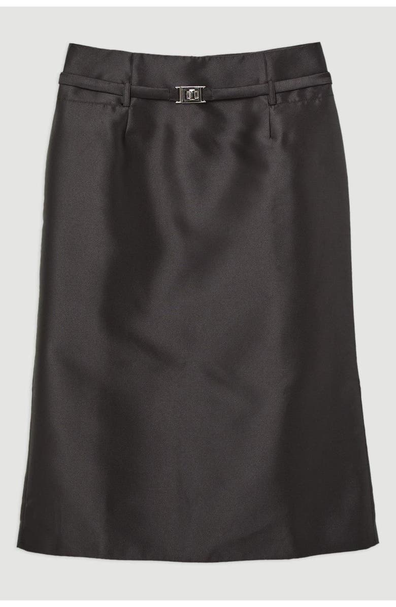 Karen Millen Satin Twill Belted Tailored Midi Skirt, Alternate, color, Black