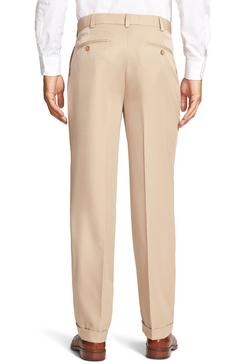 Self Sizer Waist Pleated Classic Fit Microfiber Trousers, Alternate, color, TAN