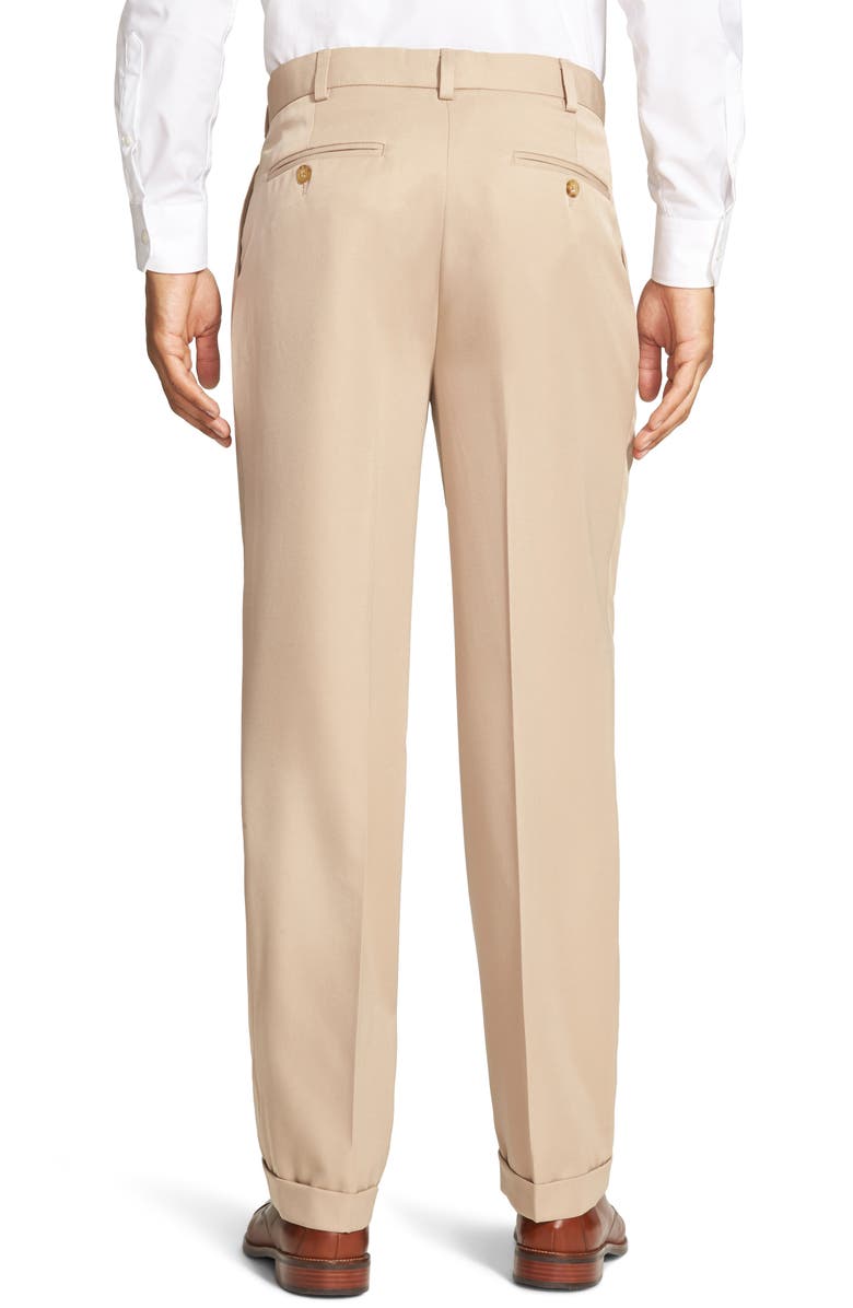 Berle Self Sizer Waist Pleated Classic Fit Microfiber Trousers, Alternate, color, Tan