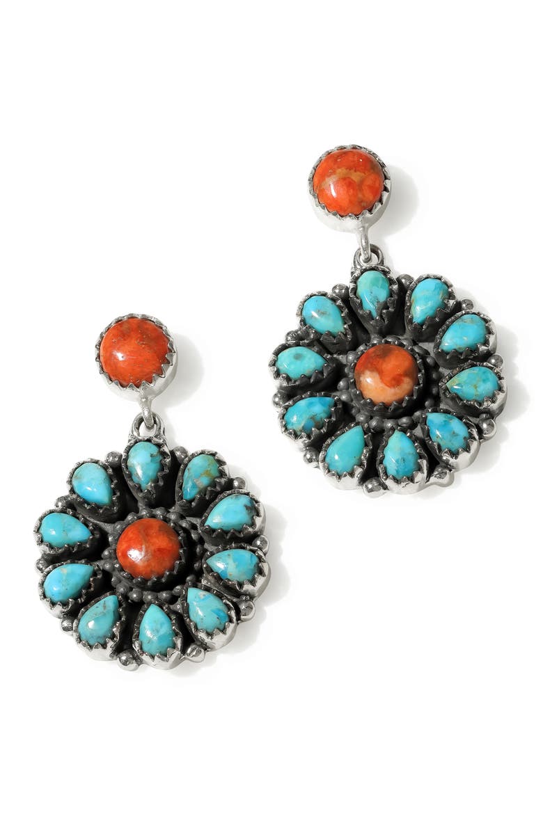 Stabilized Turquoise Floral Drop Earrings, Alternate, color, BLUE
