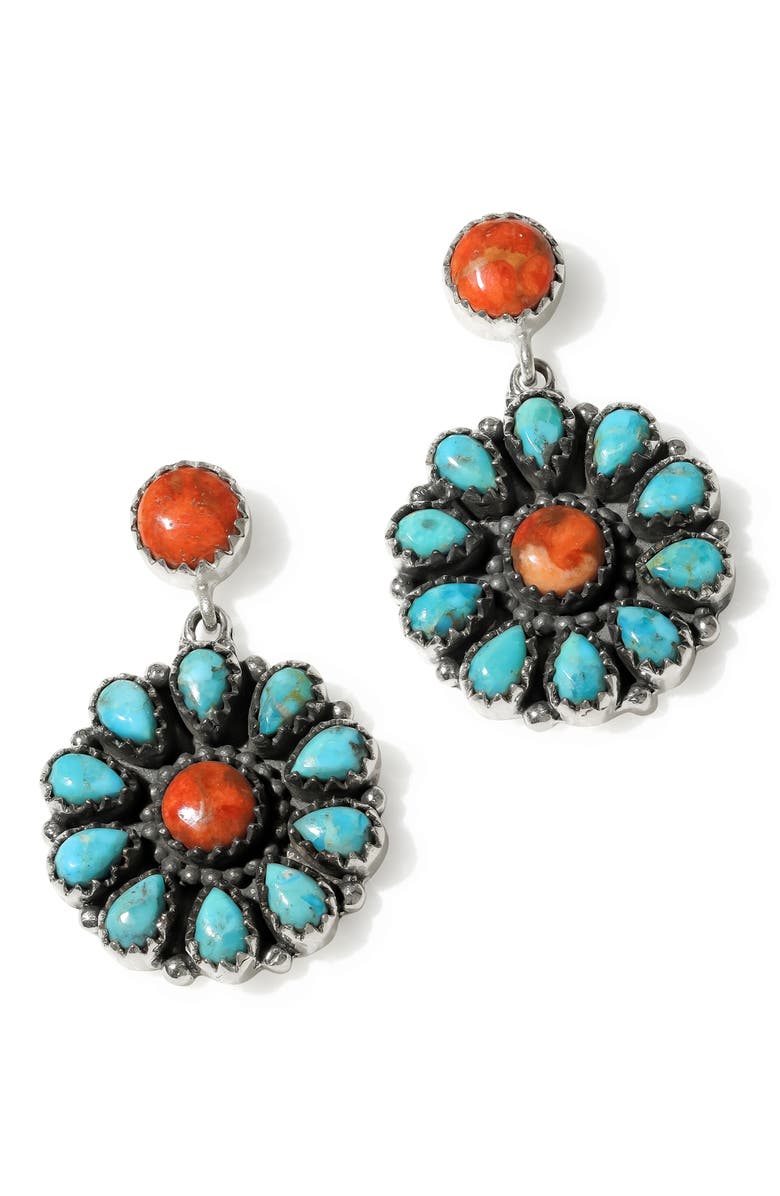 YS GEMS Stabilized Turquoise Floral Drop Earrings, Alternate, color, Blue