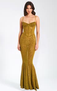 Miss Circle Ulani Burnout Velvet Detail Mesh Maxi Mermaid Dress
