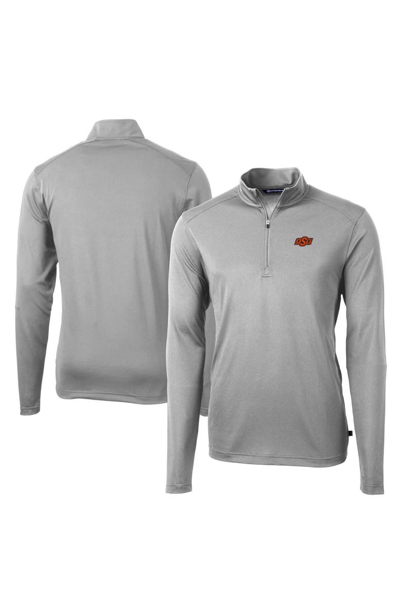 Cutter & Buck Men's Cutter & Buck Gray Oklahoma State Cowboys Virtue Eco Pique Recycled Quarter-Zip Jacket, Main, color, 