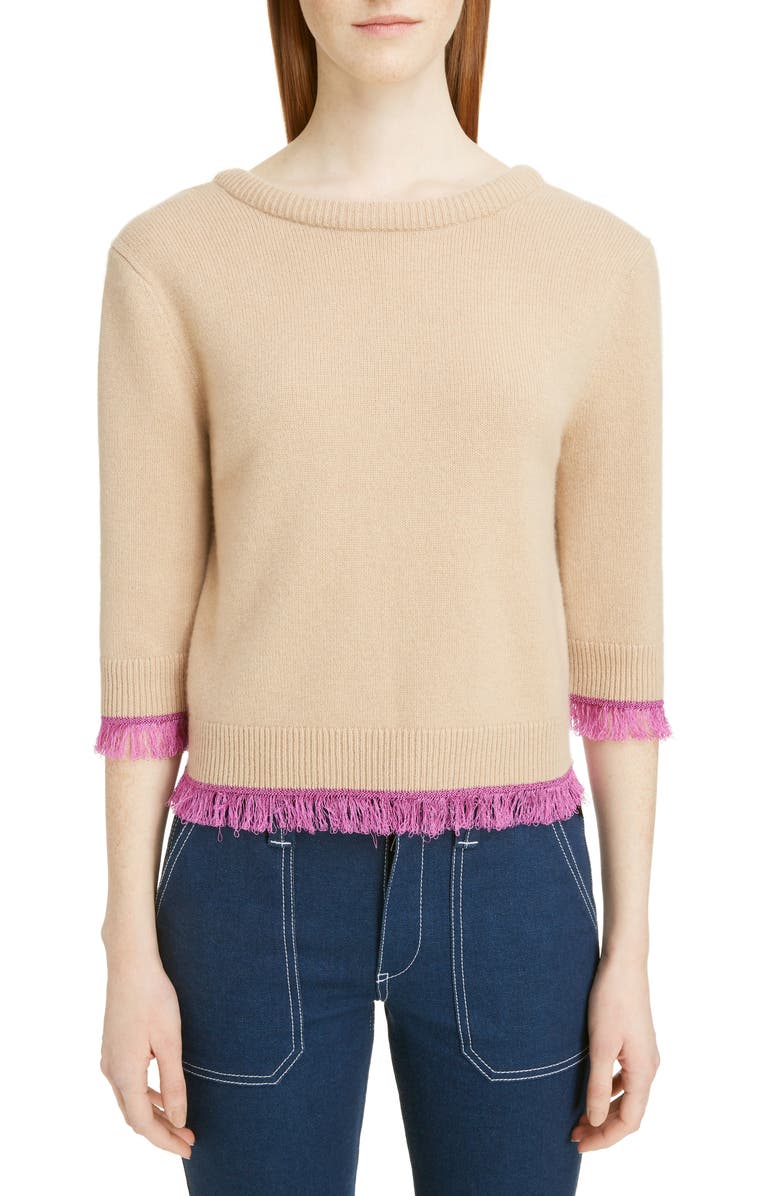 Chloé Fringe Edge Cashmere Sweater, Main, color,