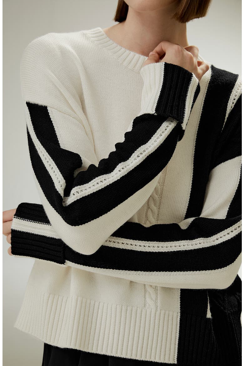 Women's Bicolor Stripe Knit Wool Sweater, Alternate, color, White