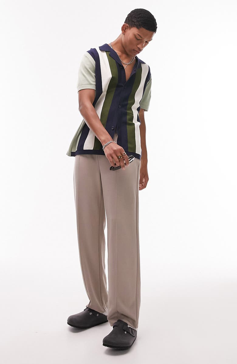 Topman Stripe Short Sleeve Knit Button-Up Camp Shirt, Alternate, color, 