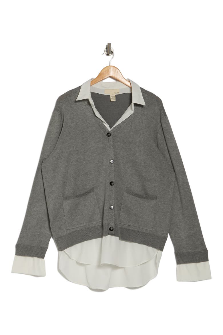Arlo Twofer Sweater, Alternate, color, LIGHT GREY HEATHER/ WHITE