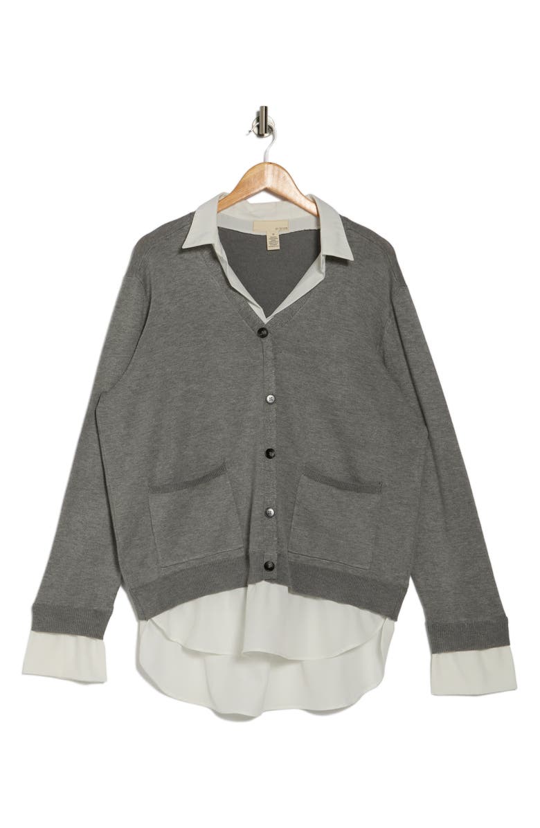 BY DESIGN Arlo Twofer Sweater, Alternate, color, Light Grey Heather/ White