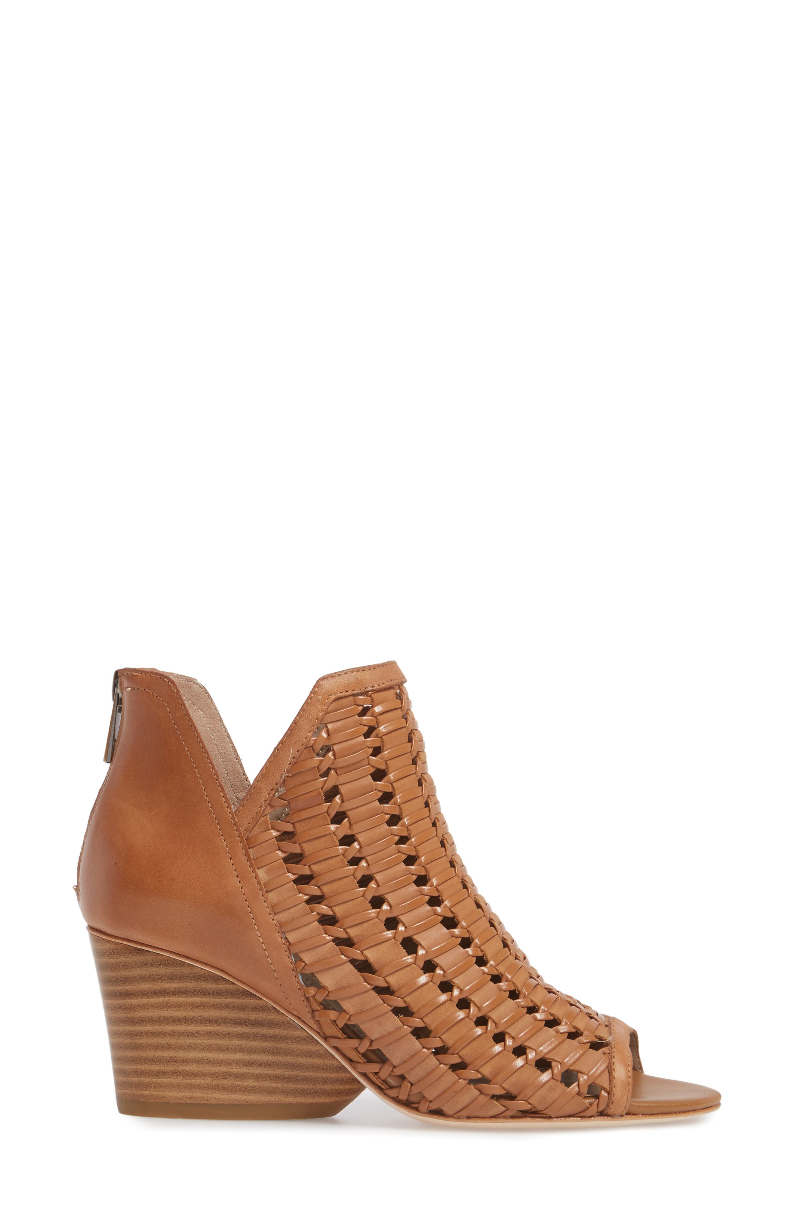 Jacqi Woven Open Toe Bootie, Alternate, color, FAWN LEATHER
