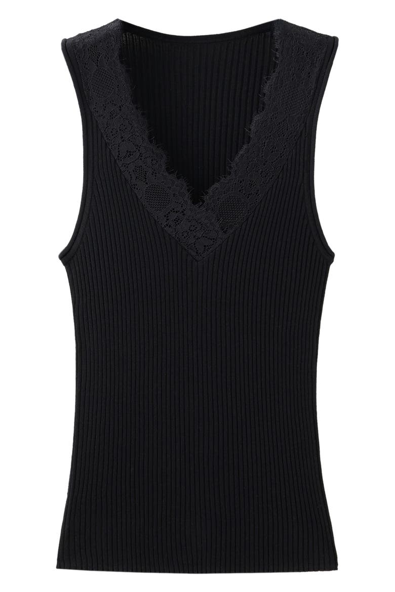 Lace Trim Lyocell Tank, Alternate, color, BLACK