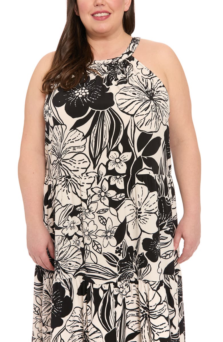 London Times Floral Sleeveless Tiered Maxi Sundress, Alternate, color,