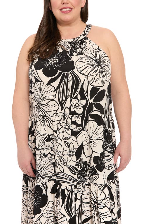 London Times Floral Sleeveless Tiered Maxi Sundress In Multi