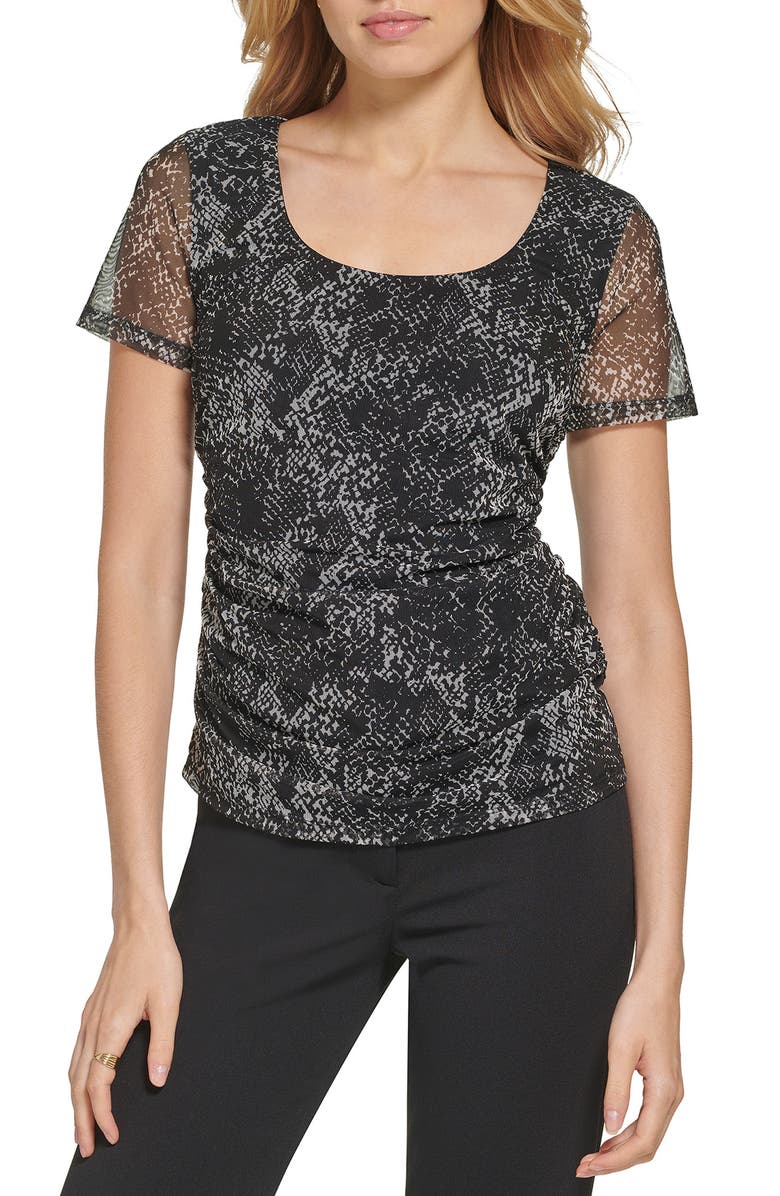 DKNY Printed Mesh T-Shirt, Main, color, 