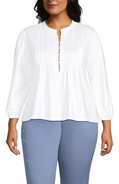 Lands' End Lightweight Jersey Button Pintuck Top In White