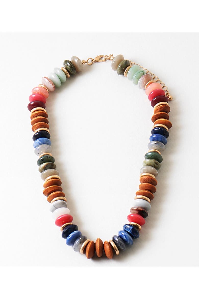 Wood and Neutral Beaded Necklace, Main, color, Brown