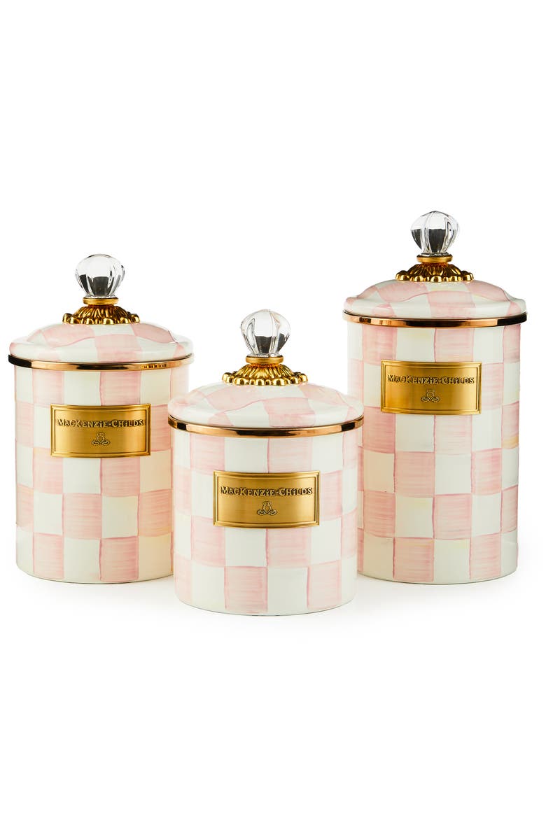 MACKENZIE CHILDS Rosy Check Enameled Steel Small Canister, Alternate, color, Pink/ White