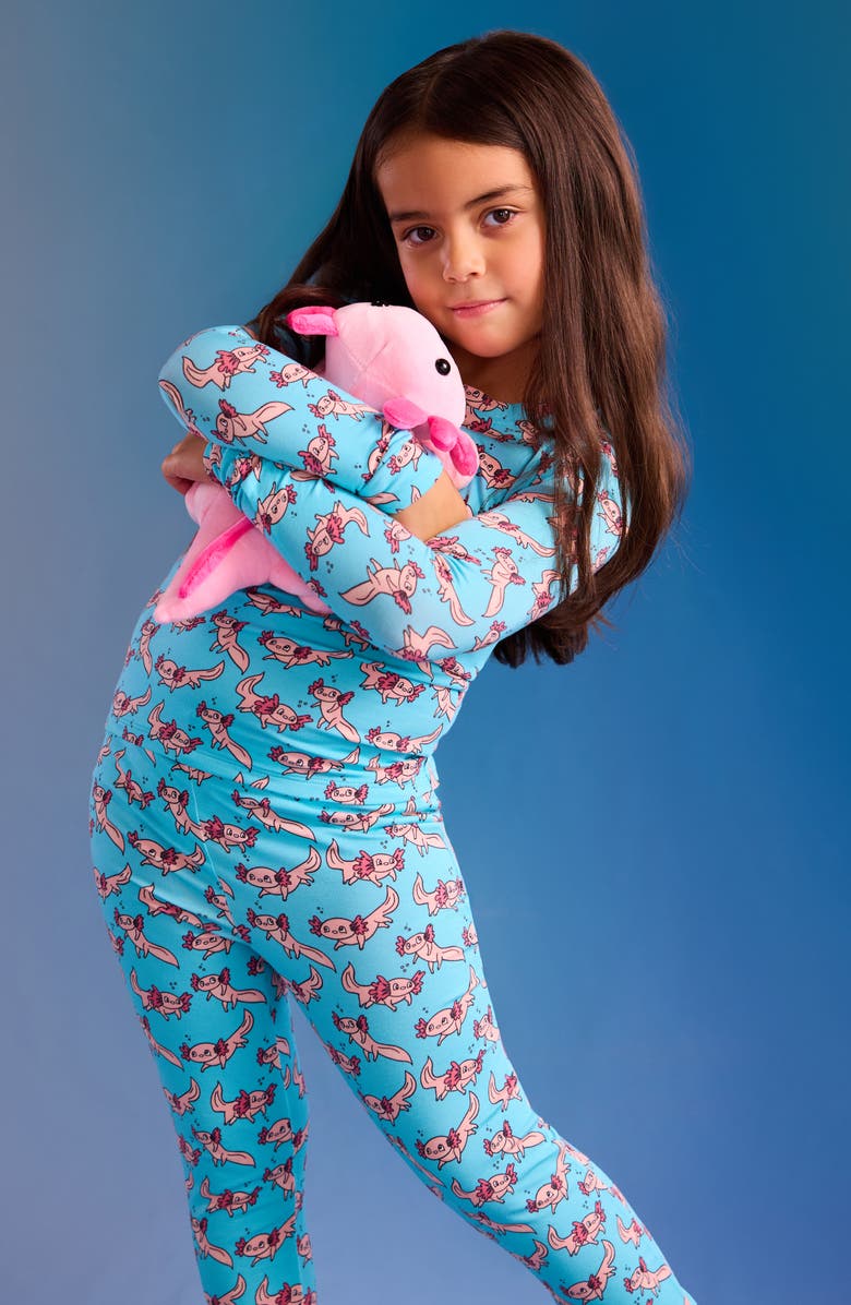 MeUndies Kids' Print Fitted Two-Piece Pajamas, Alternate, color, Axolotl Splash