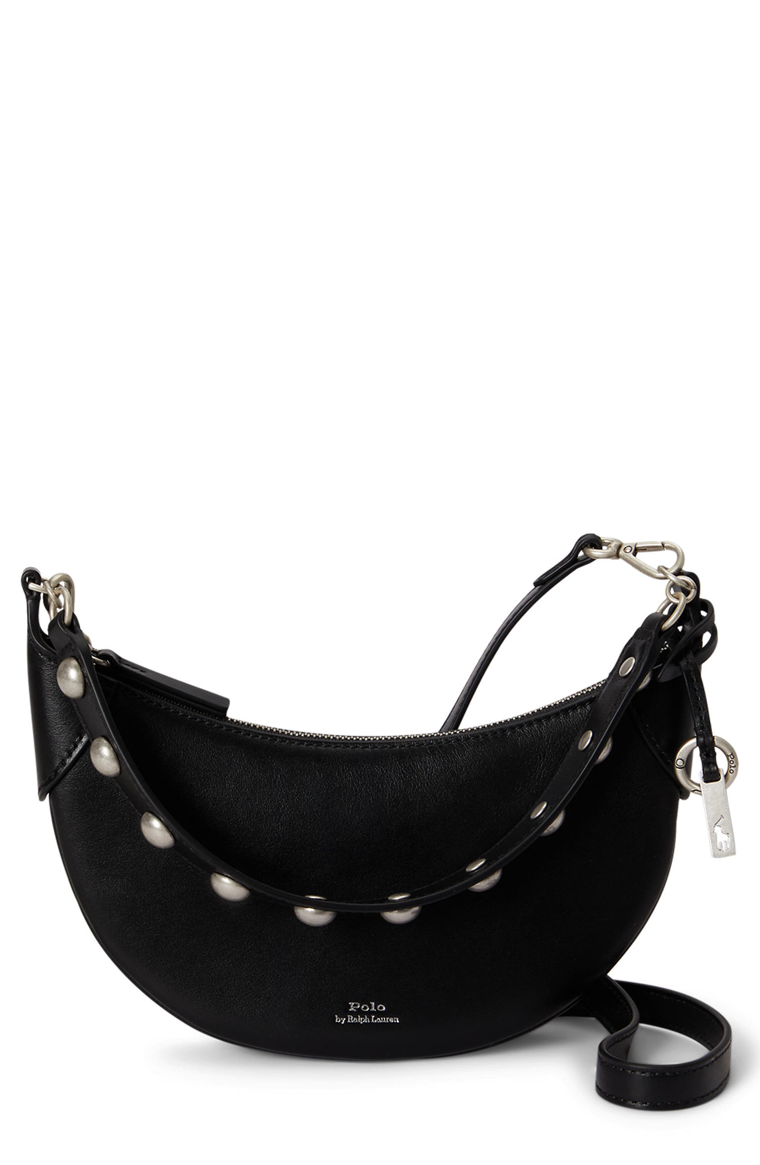 Polo Ralph Lauren Polo ID Stud Sport Calf Leather Crossbody Bag, Main, color, Black