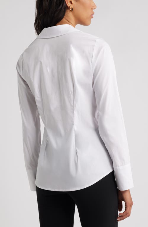 Open Edit Tie Front Cotton Blend Poplin Shirt In White
