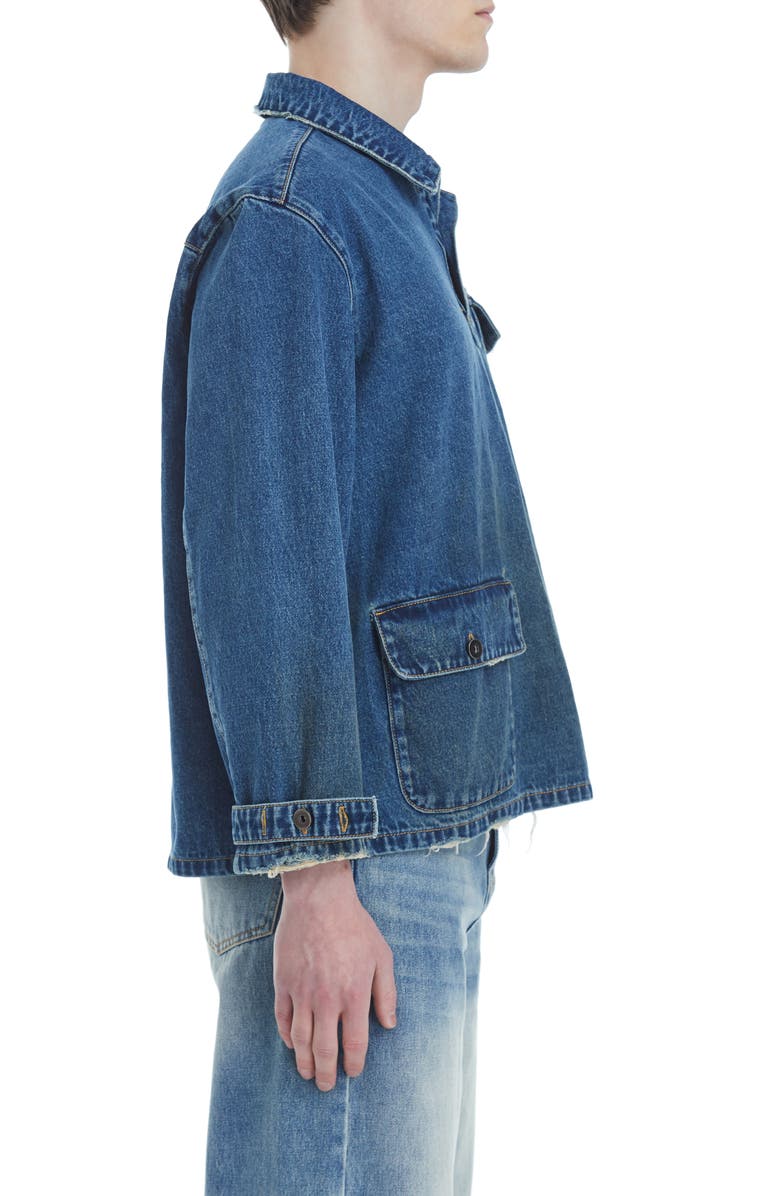 FOUND Distressed Long Sleeve Denim Polo, Alternate, color, Vintage Blue