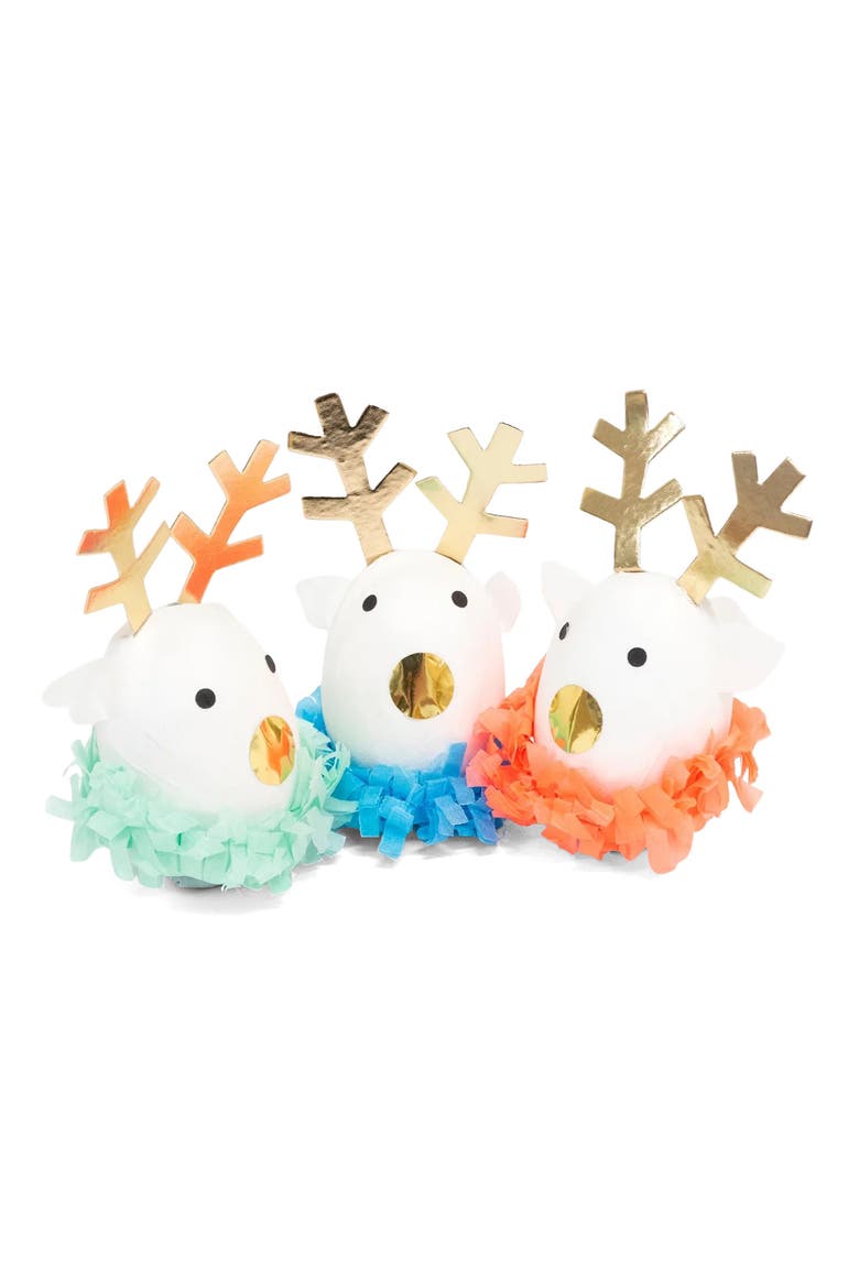 Festive Reindeer Surprise Ball Set of 3, Main, color, WHITE MULTI COLOR