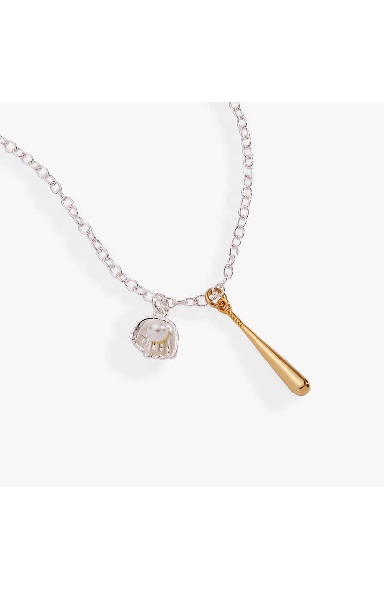 Alex and Ani Baseball Duo Charm Pendant Necklace, Alternate, color, 