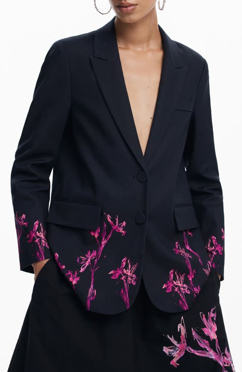 Desigual Orchid Print Cotton A-line Skirt In Black