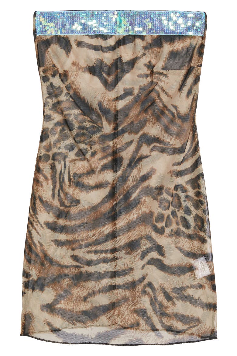 Sheer Cheetah Strapless Minidress, Alternate, color, CHEETAH BROWN