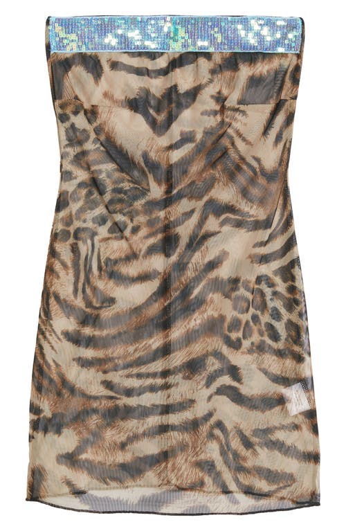 Bella Venice Sheer Cheetah Strapless Minidress In Brown