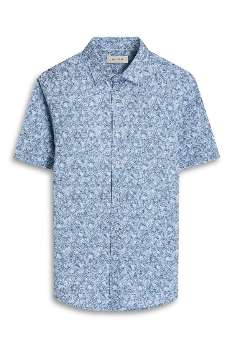 Bugatchi Miles OoohCotton<sup>®</sup> Floral Short Sleeve Button-Up Shirt, Alternate, color, Shark