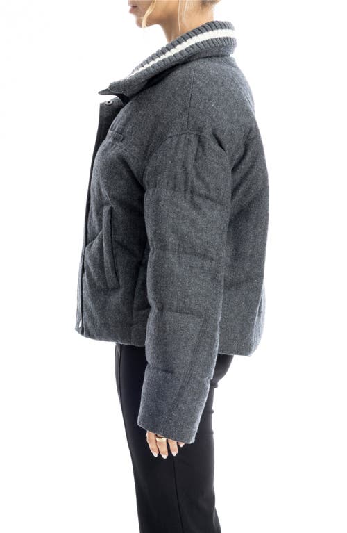 Max Studio Rib Trim Crop Puffer Jacket In Gray