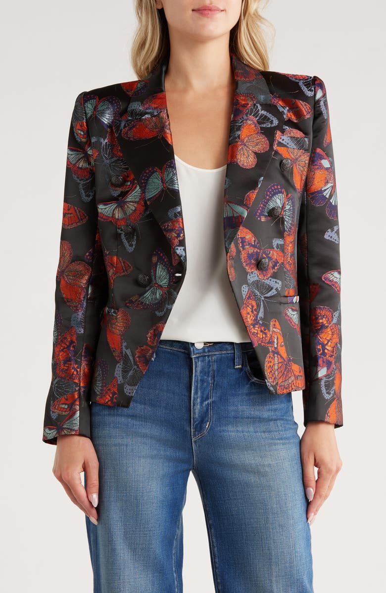 L'AGENCE Marie Butterfly Jacquard Double Breasted Blazer, Main, color, Multi Butterfly Jacquard