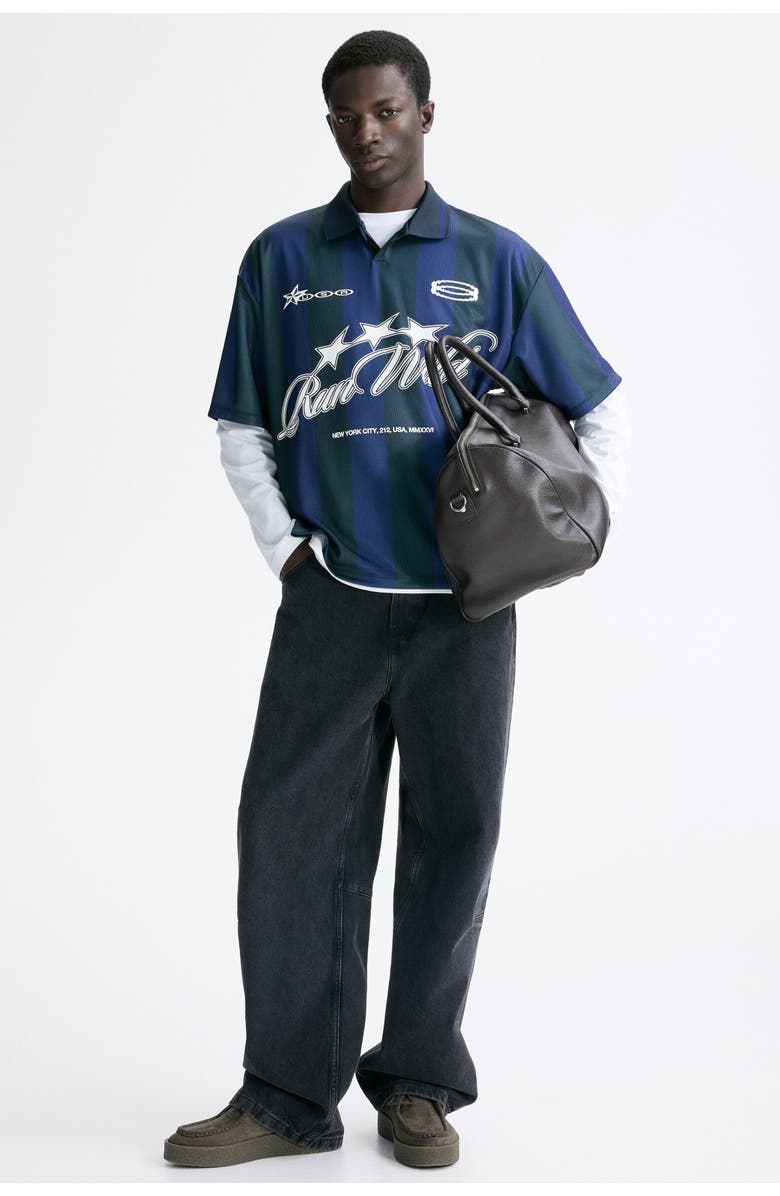 H&M Loose Fit Football Shirt, Alternate, color, Dark Blue/Run Wild