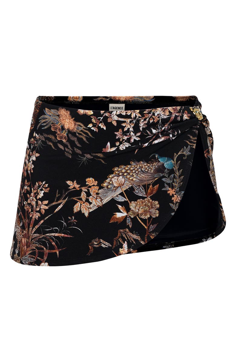 L'AGENCE Coco Jungle Cover-Up Miniskirt, Alternate, color, Black
