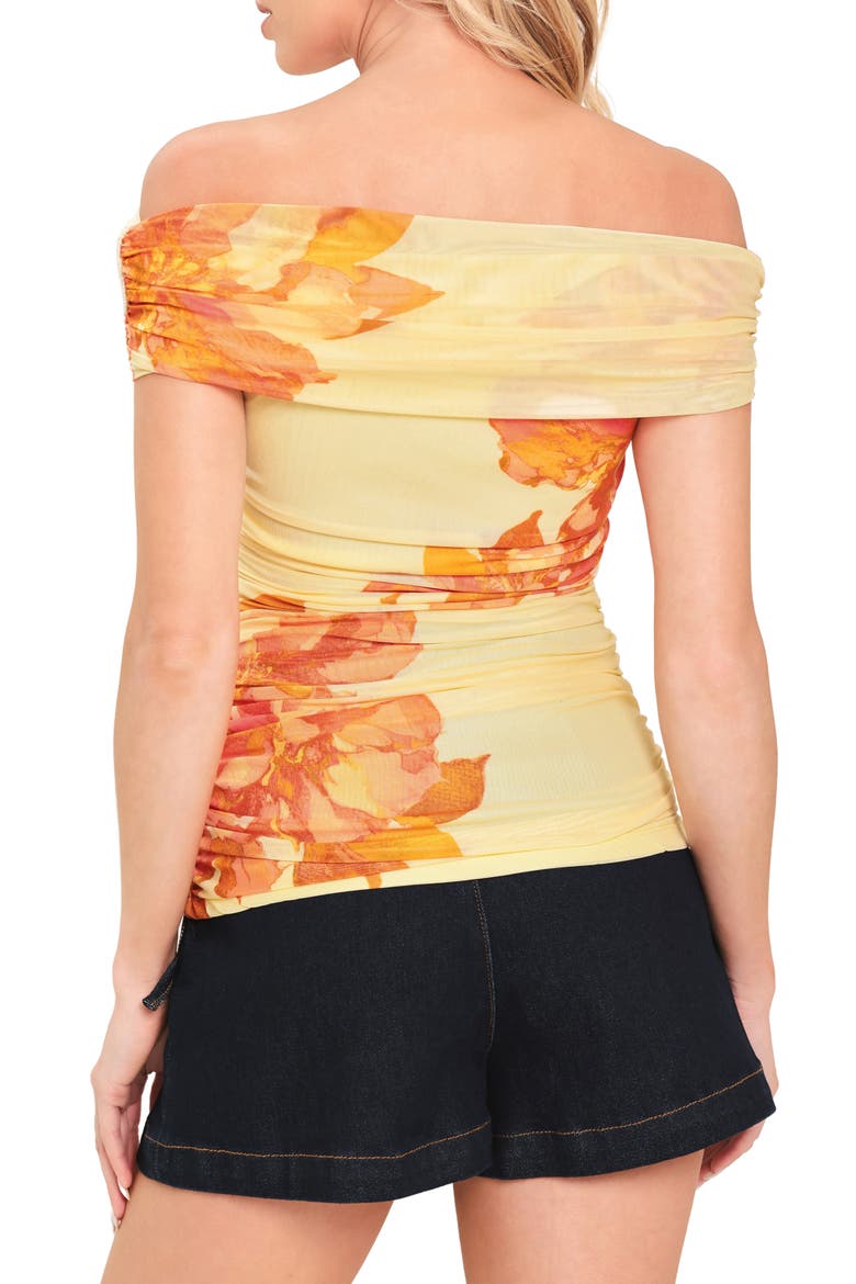 Off the Shoulder Ruched Mesh Top, Alternate, color, IVORY
