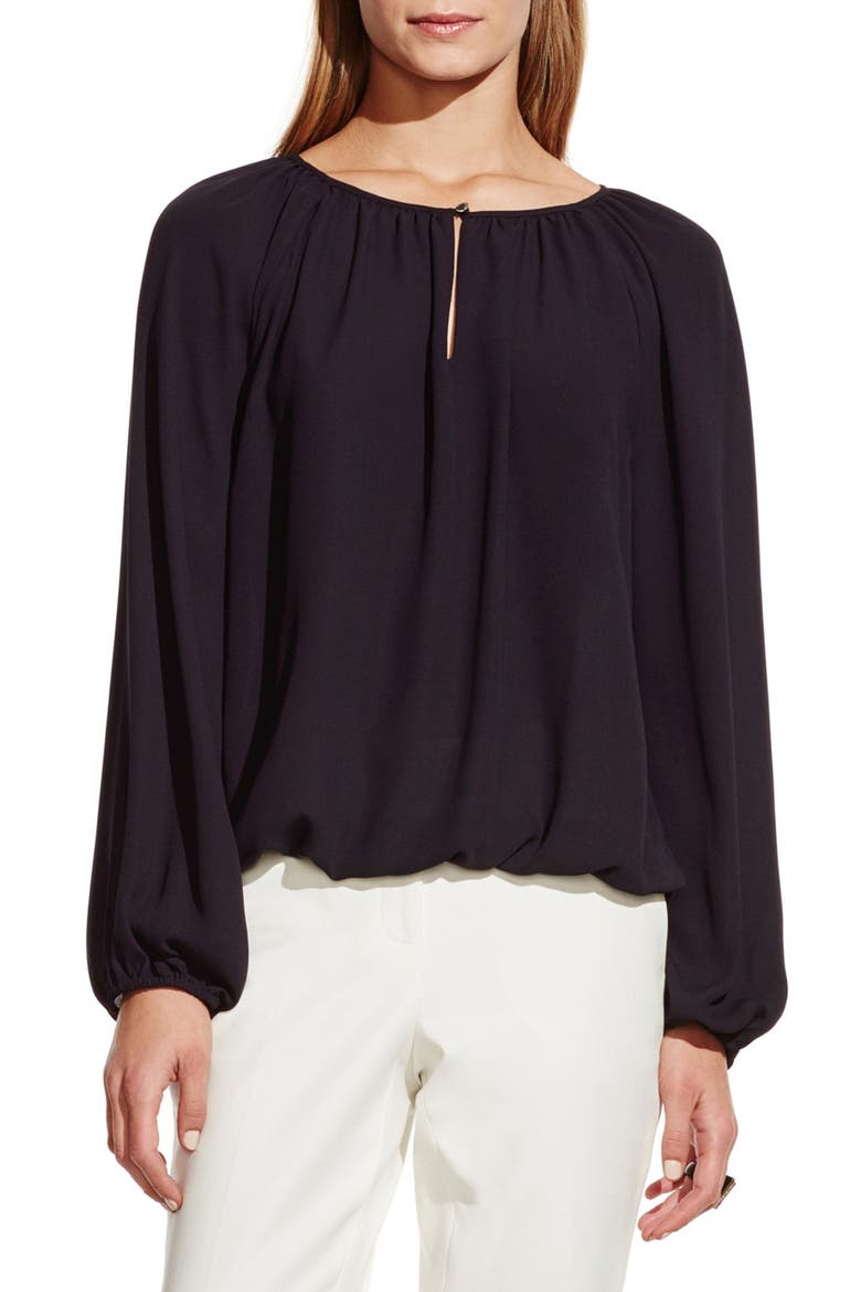 Shirred Neck Peasant Blouse, Alternate, color, RICH BLACK