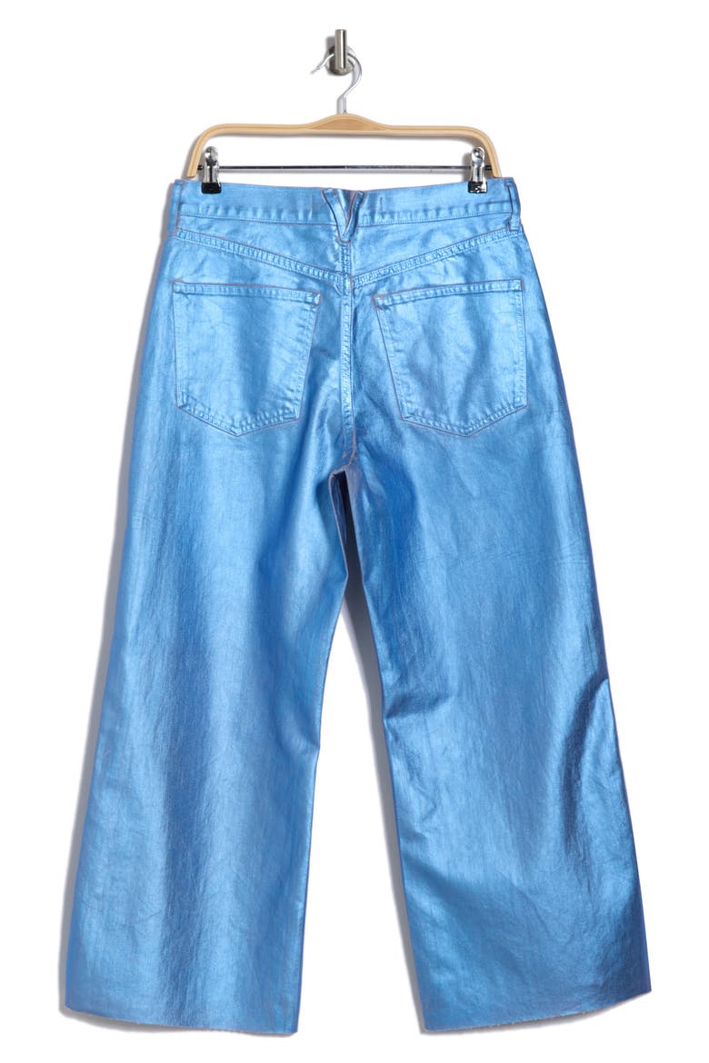 Taylor High Waist Raw Hem Ankle Wide Leg Jeans, Alternate, color, LT BLUE METALLIC